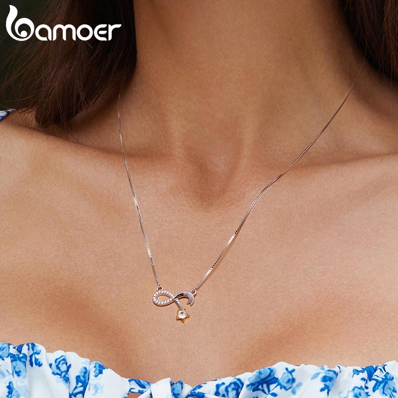 BAMOER из стерлингового серебра 925 пробы, кулон «Бесконечность любви», ожерелье, цепочка на шею «Метеор» для женщин, подарок на годовщину, ювелирные украшения