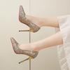 Design Shoes Women Thin Heels Women Pointed Toe Pumps Luxury Bling Sequined Leather Women Stiletto Wedding Princess Shoes 35-45