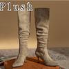 Модные осенне-зимние сапоги выше колена с длинным рукавом в стиле ретро, женские новые замшевые сапоги на высоком каблуке, остроносые сапоги на тонком каблуке
