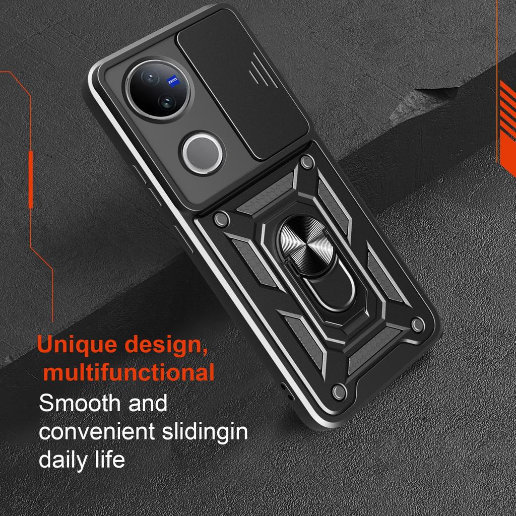 For Vivo V50 5G Case with Slide Camera Lid PC+TPU Kickstand Phone Cover