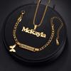 Atoztide Personalized Custom Names Necklace Bracelet Jewelry Set For Kids Stainless Steel Figaro Chain Crown Heart Birthday Gift