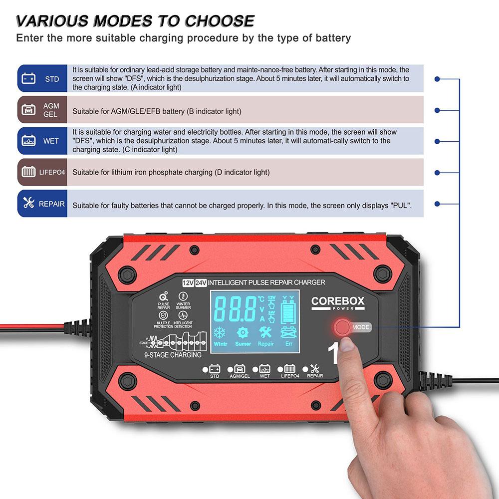 10A/12V 5A/24V Storage Battery Chargers For Lead Acid AGM GEL Batteries Car Battery Charger Accessories Intelligent Pulse Repair