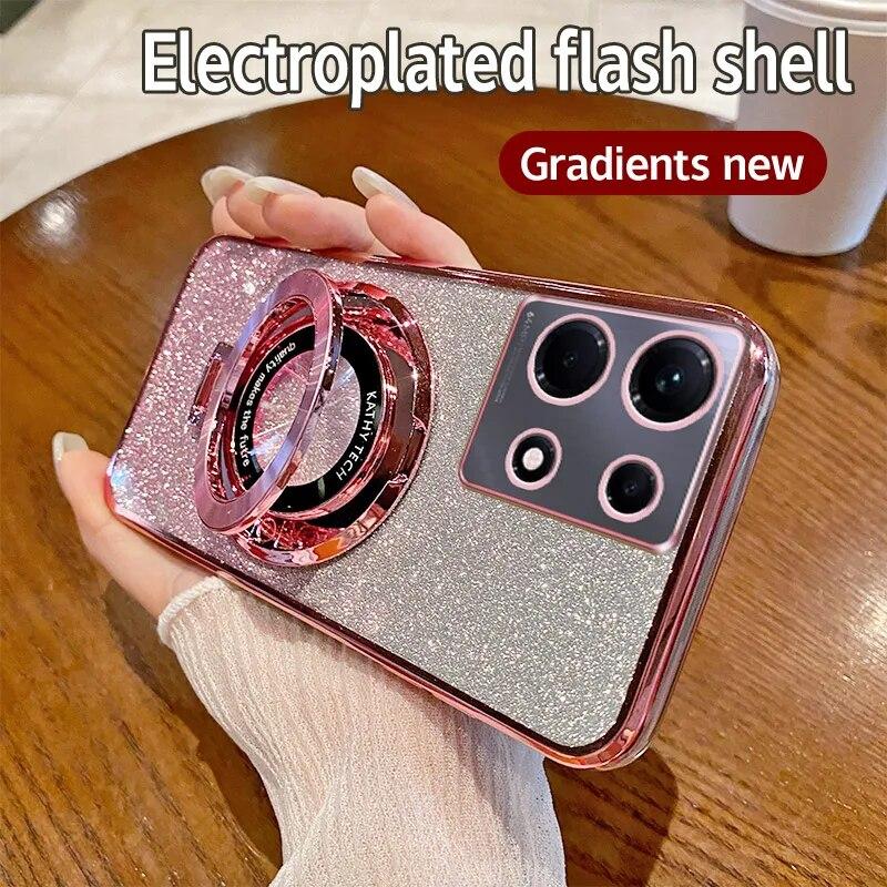 For Magsafe Magnetic Holder Case For Infinix Note 30 Pro 4G 30i 12 Pro Spark 10 Pro 10C Hot 30 Play Luxury Plating Flash Glitter Shockproof Cover