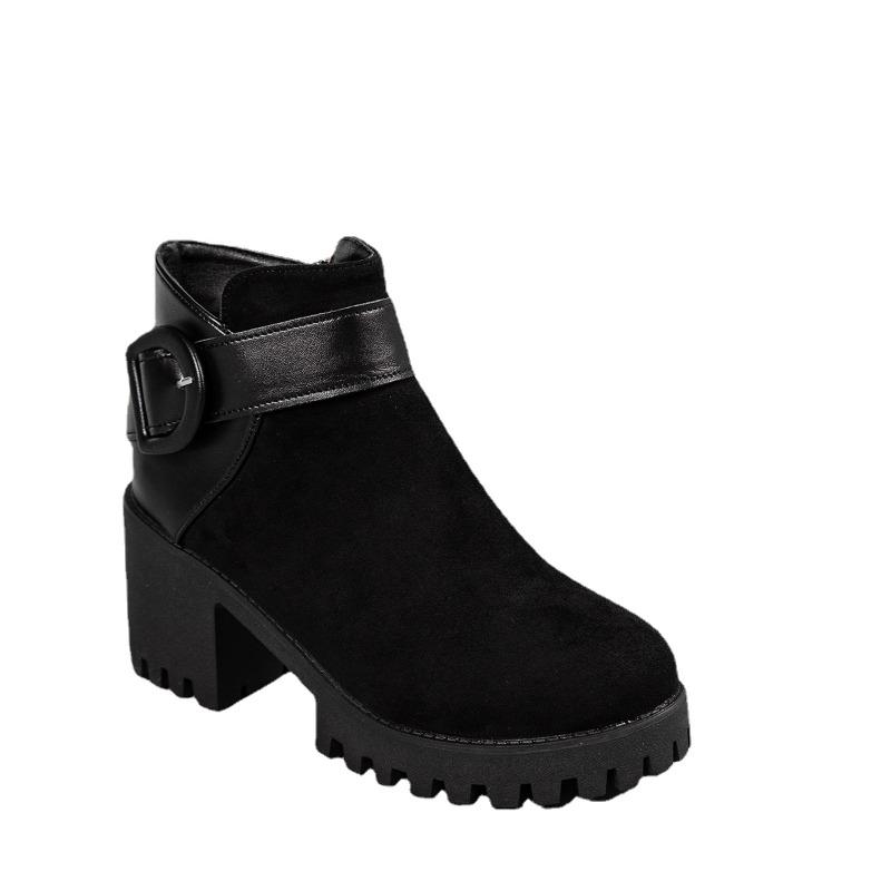 2024 Обувь для женщин Ботильоны с боковой молнией женские Новые повседневные ботинки женские с пряжкой на ремне с круглым носком Туфли на платформе с толстым каблуком женские