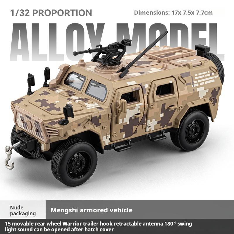 1/32 Dongfeng Mengshi Simulation Alloy Military Off-Road Armored Vehicle Model Pull Back Collectible Desktop Ornament