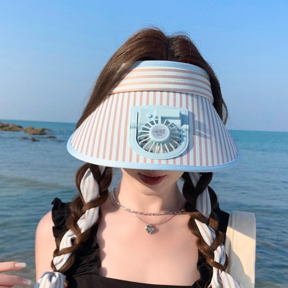Anti-UV Outdoor Sun Hat with USB Charging Fan Beach Sunshade Hat Summer Empty Top Hat