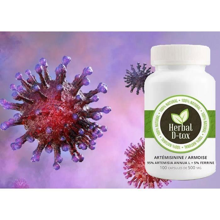 Complément Alimentaire Herbal D-tox Artémisinine ~ Armoise (Artemisia Annua L) 95% + Ferrine 5%, 100 gélules x 500 mg
