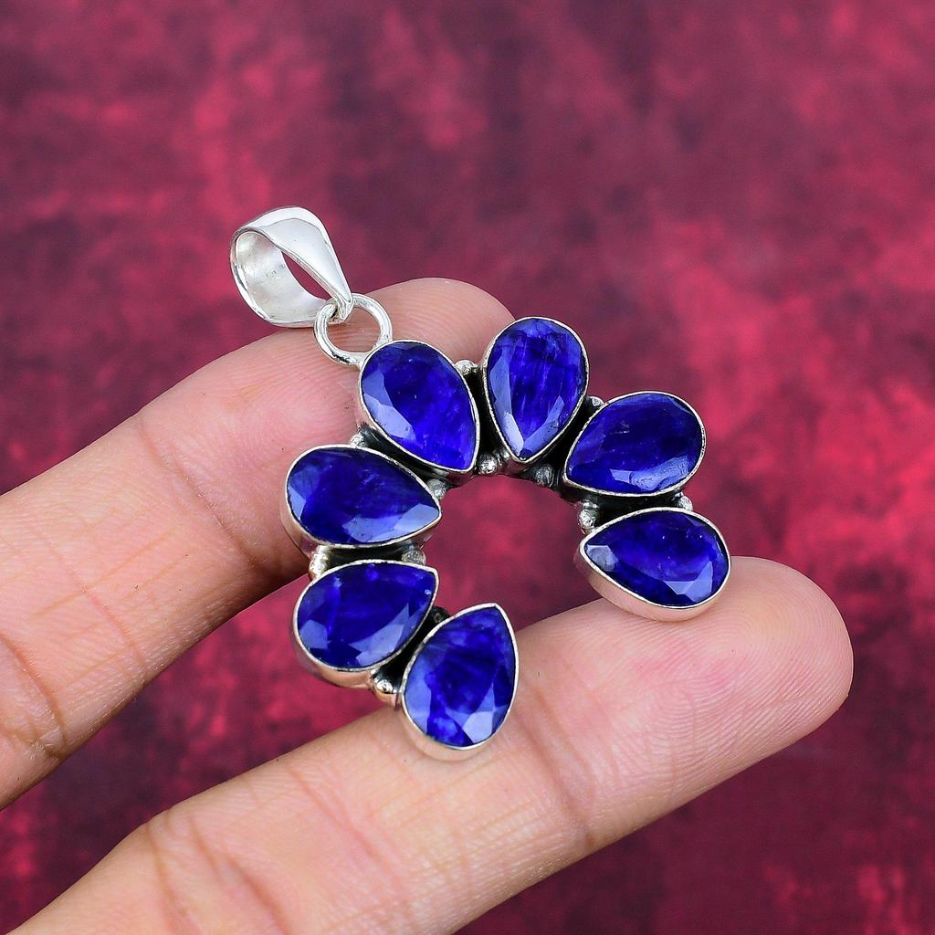 Подвеска с синим сапфиром, подвеска из драгоценного камня ручной работы, подвеска из стерлингового серебра 925 пробы, антикварные ювелирные изделия, для подарка на помолвку