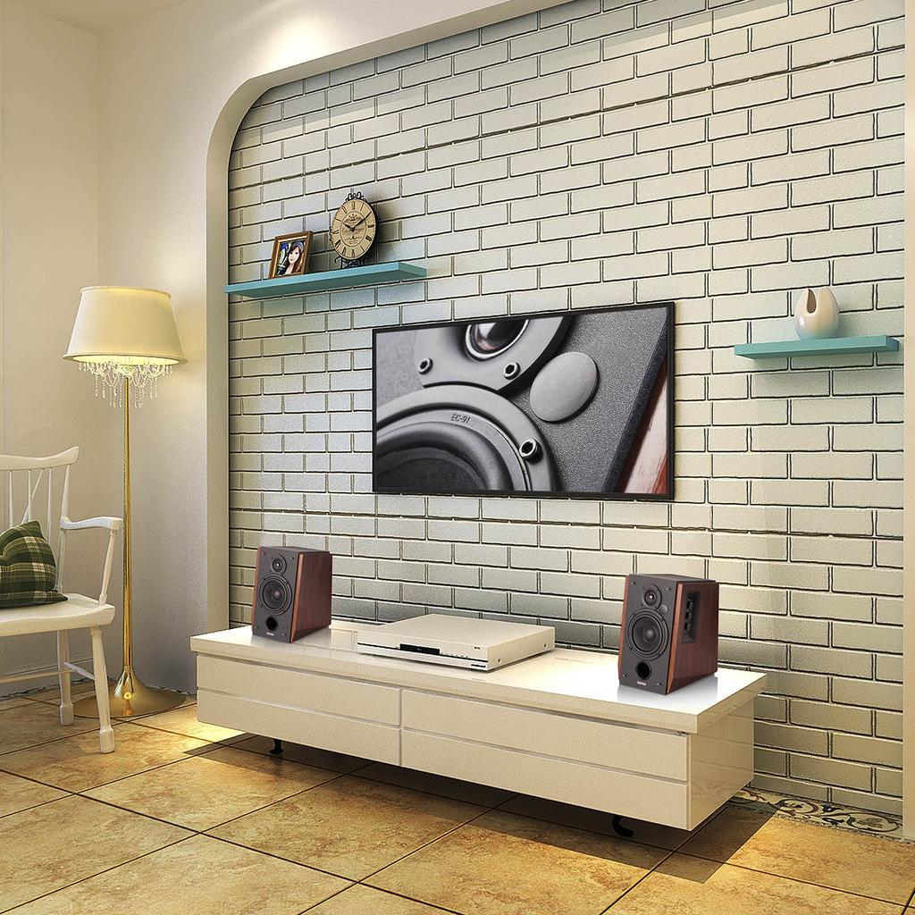 Edifier R1700BT Bluetooth Active Speaker 66W Amplifier Tweeter and Wooden Classic Red Brown Bookshelf/for PC/PS5/TV, Output, Built-in - 0.75" 4"