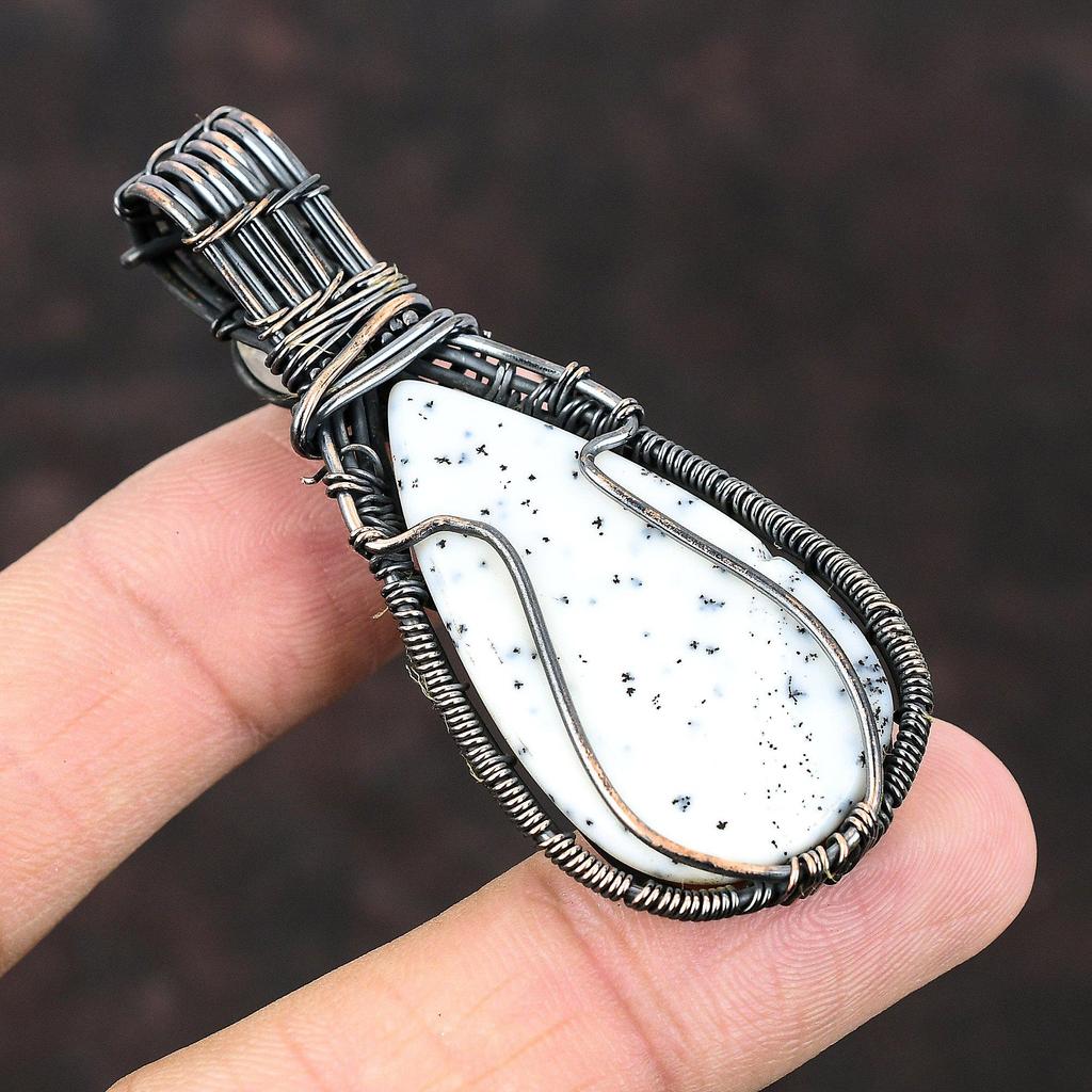 Подвеска из опала дендрита, обернутая медной проволокой, подвеска из лунного камня, обернутая ювелирным изделием, подвеска из меди ручной работы, достойные ювелирные изделия из драгоценных камней для подарка