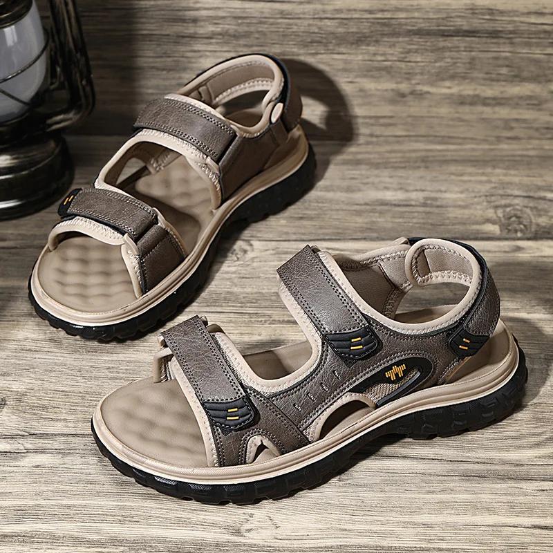 Мода Новые Летние Мужские Натуральные Сандалии Классическая Повседневная Обувь Мужские Уличные Пляжные Сандалии Римские Летние Мужские Водные Туфли