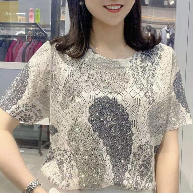Women's Clothing Vintage Paisley Printed Pullovers Casual Summer Chic Diamonds Loose Commute O-Neck Short Sleeve T-shirt