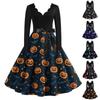 Women's Casual Fashion Halloween Printed V-Neck Vintage Dress