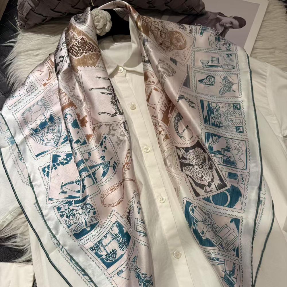 Navy Blue Red Women Pure Silk Scarves Hijabs Elegant Cherry Design 100% Mulberry Silk Square Neck Scarf Shawl 86*86cm