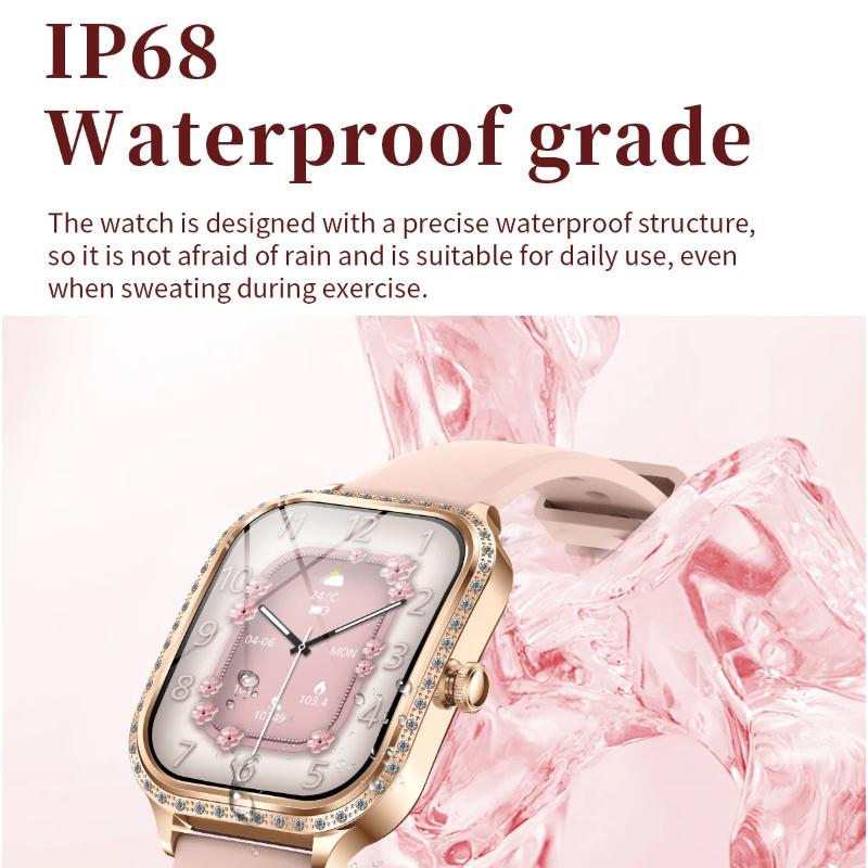 Fashion New Women Smart Watch AMOLED Curved Screen IP68 Waterproof Voice Bluetooth Call Heart Rate Blood Pressure Monitor Health Smartwatch