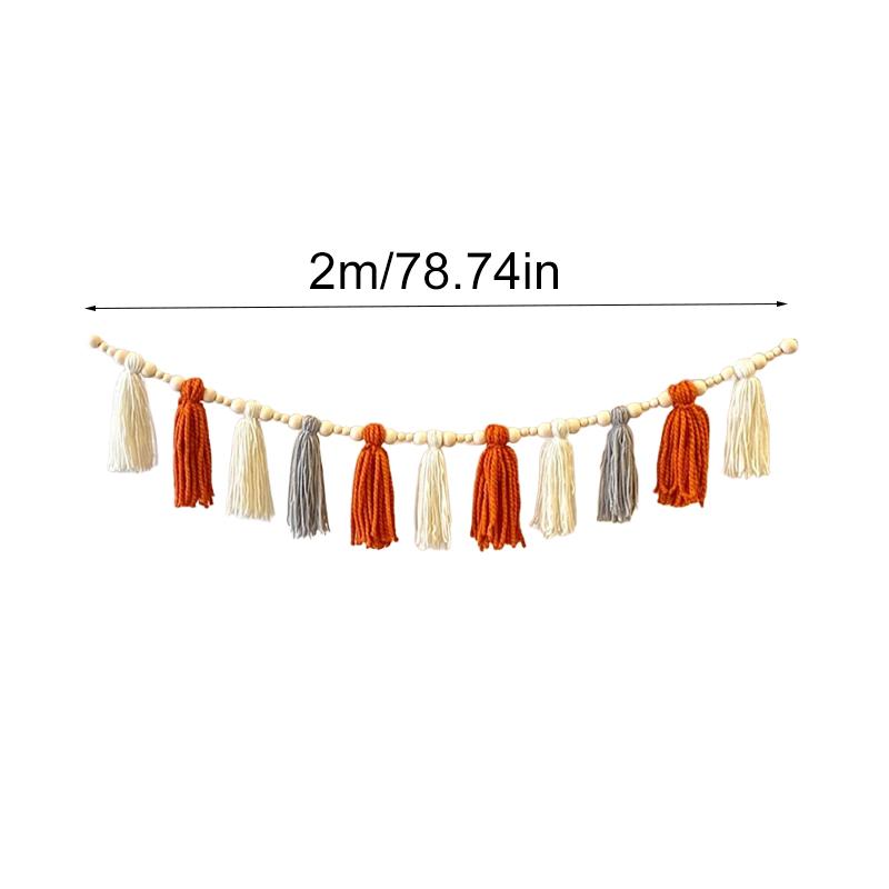 2M Wood Beads Creative Thanksgiving Day Window Wall Tassels Handmade Gifts Ornaments Hanging Decorative Home Decoration