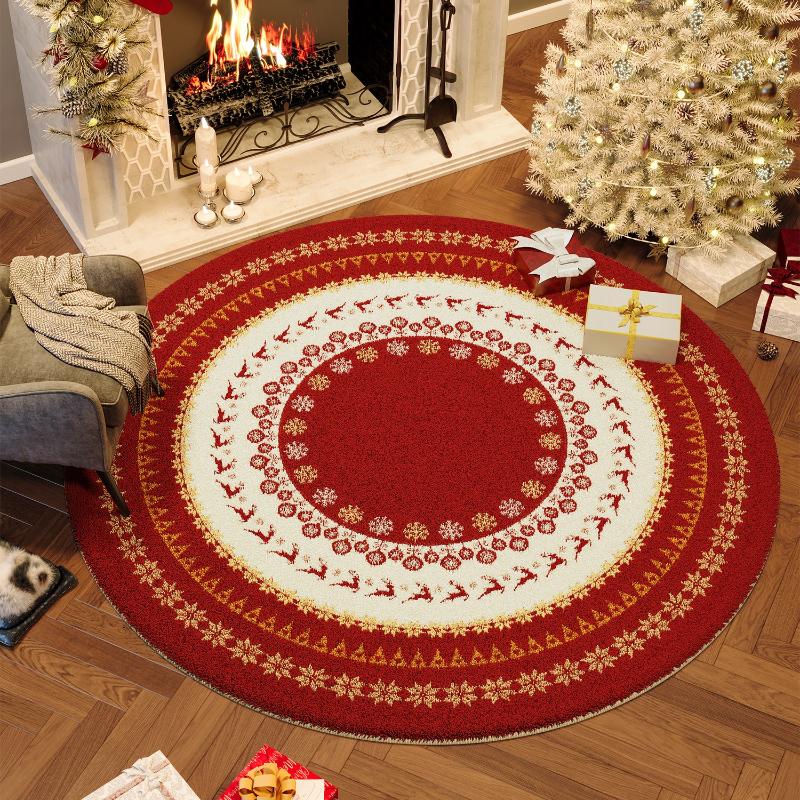 Christmas Bedroom Decor Red Carpet Round Carpets for Living Room Thick Plush Cloakroom Washable Floor Mat Home Fluffy Soft Rug