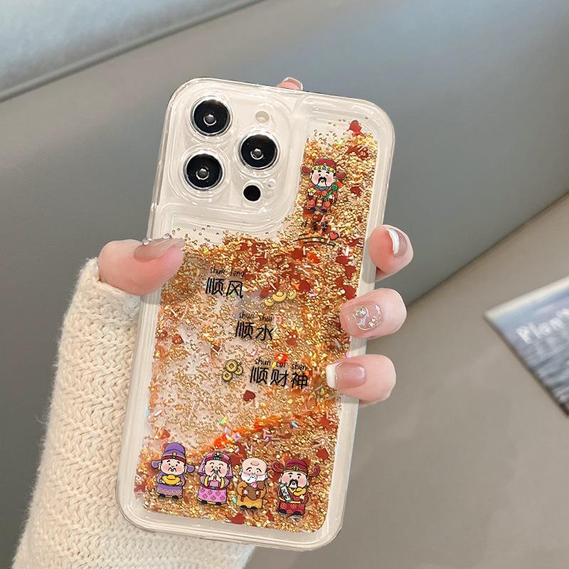 Пять Богов Богатства, Полный Удачи, Чехол из Ракушки с Зыбучим Песком для Телефона Apple 16pro для IPhone 15, Новый Год 14, Год Змеи 13p