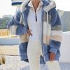 Women's Fashion Hooded Warm Loose Jacket for Women Patchwork  Outerwear  Zipper Ladies Plus Size Sweaters