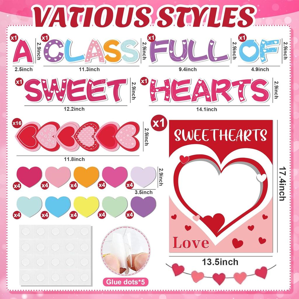 Valentine's Day Love Heart Bulletin Board Decrations Class Cut-Outs Pink Border Valtes Party Supplies Shool Classrom Wall Door Decorl