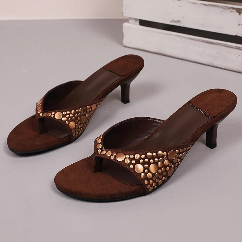 2025 Designer Vintage Summer Clip Toe Women Slippers Fashion Low Heels Party Pumps Slide Shoes Sexy Flip Flop