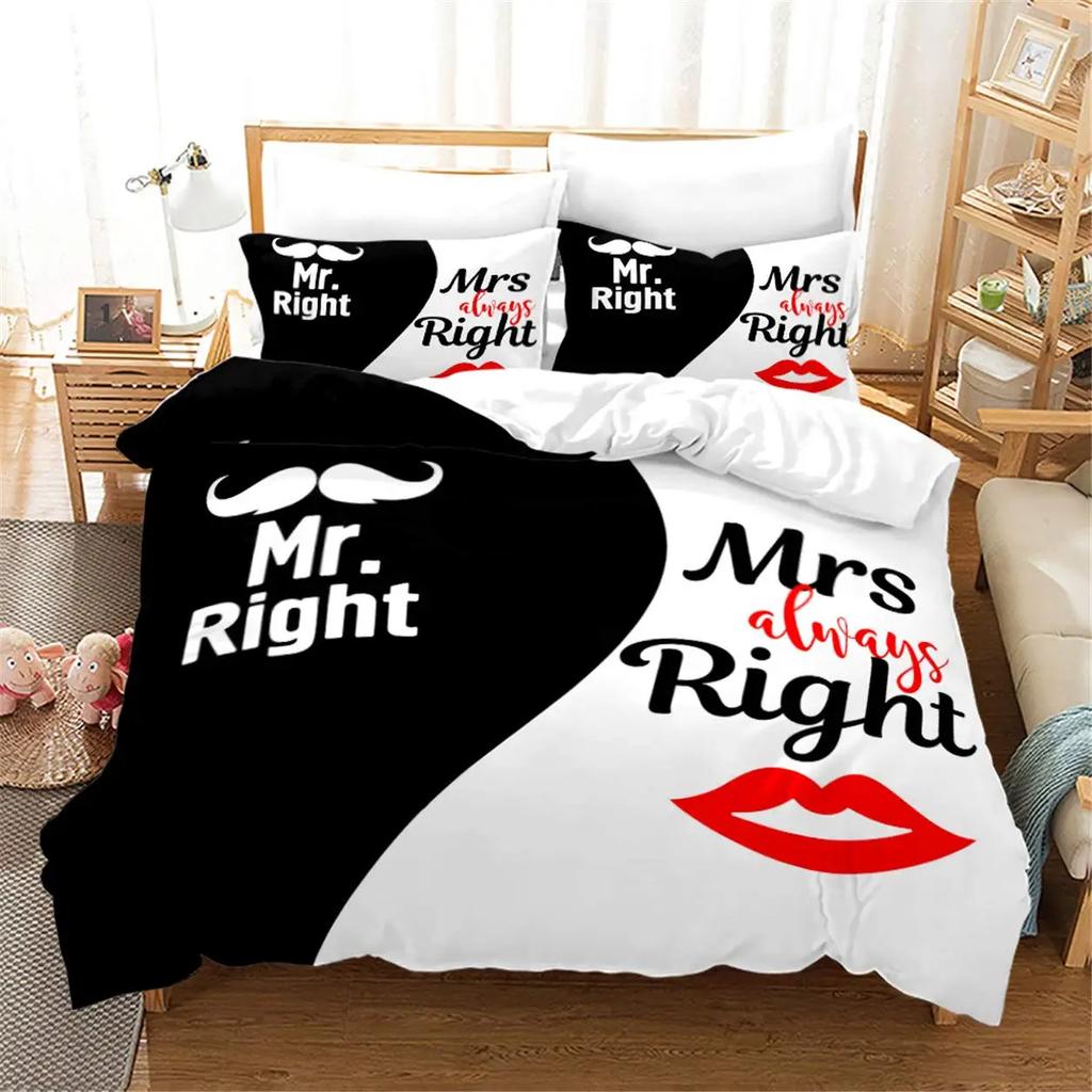 Black And White Duvet Set Romantic Valentine'S Day Bedding Set Gift Three-Piece Set