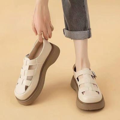 Римские сандалии женские лето 2024 новые туфли на толстой подошве с капюшоном и юбкой мокасины маленькие кожаные туфли на открытом воздухе