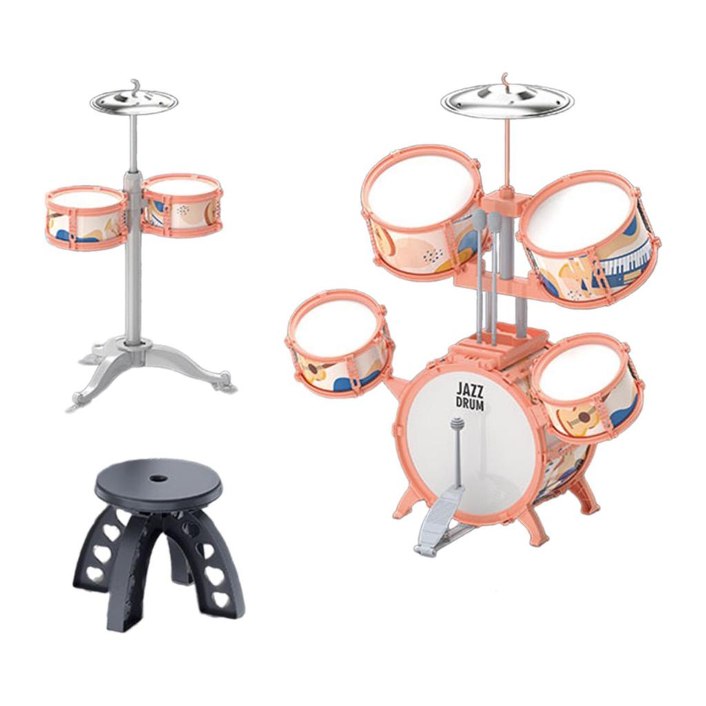 Kids Jazz Drum Toy Kit with Cymbal and Drumsticks with Stool Education Musical Toys for Children’S Day Simple Assembly Versatile