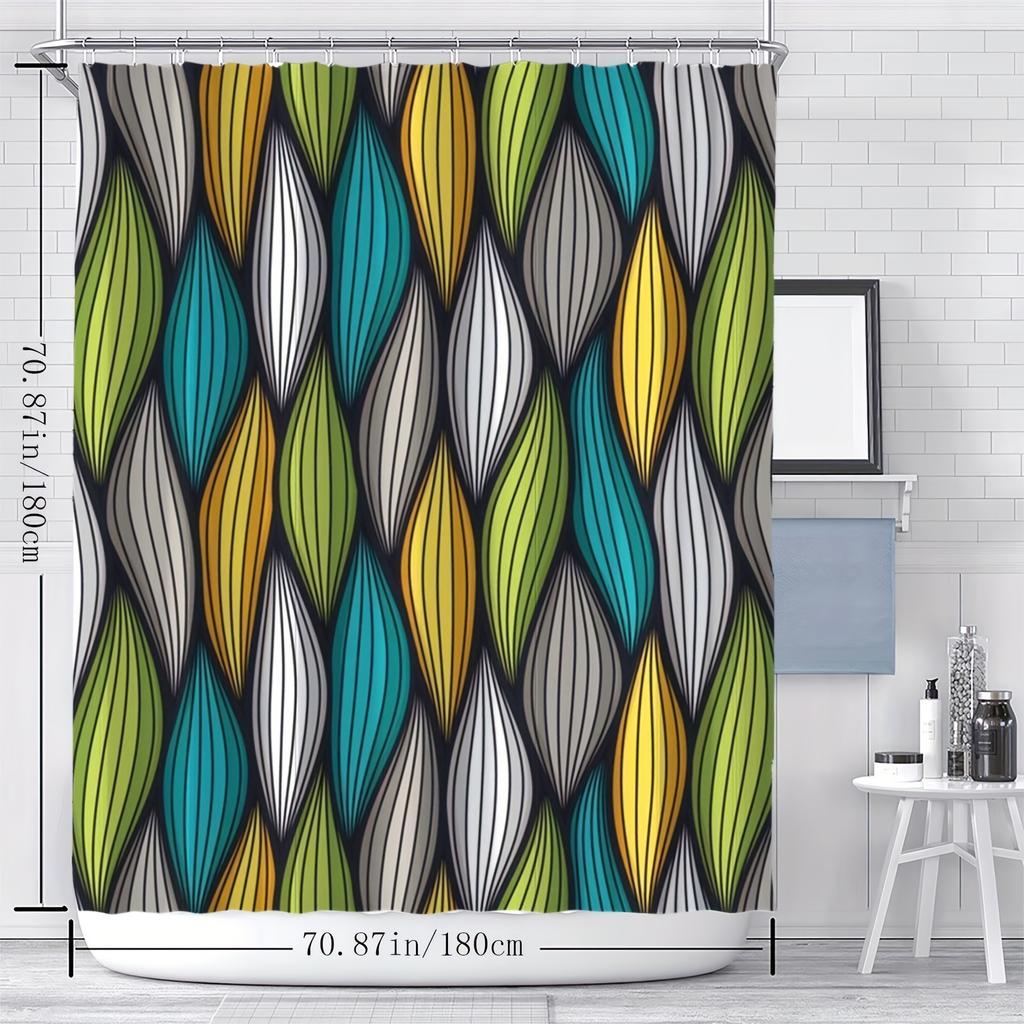 Vibrant Leaf Pattern Shower Curtain – Reversible Colorful Woven Design,  with Hooks for Modern & Artistic Bathroom Decor