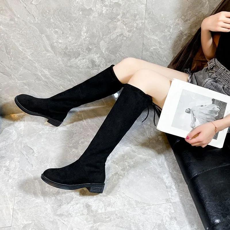 Плоские Новинка Женские Длинные Сапоги Весна Осень Женские Сапоги до Колена Голенище 2025 Водонепроницаемые по Акции Большой Размер Теплые Гару Y2k