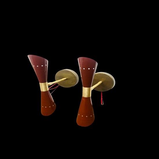Итальянский бра Diabolo середины 1950-х годов из латуни, коричневый, настенный светильник с 2 парами лампочек