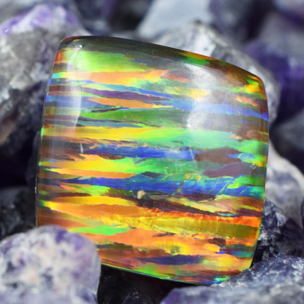 Lab-Created Opal Loose Gemstone Cabochon Cut 15.65 ct Multi-Color October Birthday Birthstone