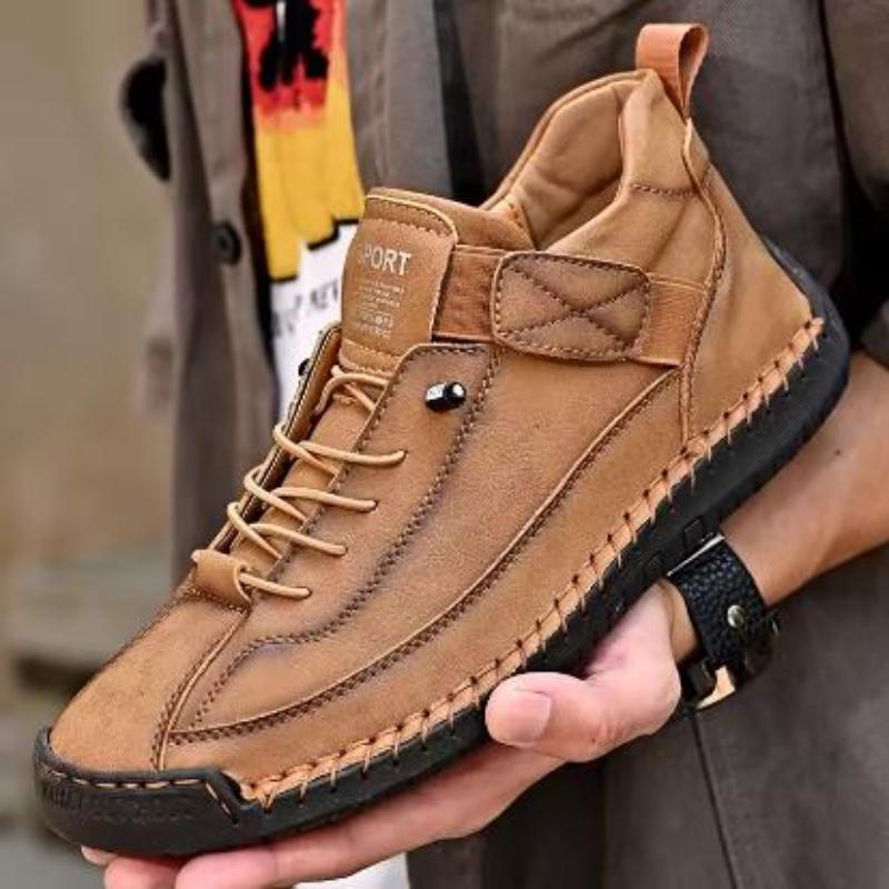 Men's Classic Shoes Comfortable Fashionable Soft Sole Casual Lace Shoes Business Office Commuting Walking Retro High Top Shoes