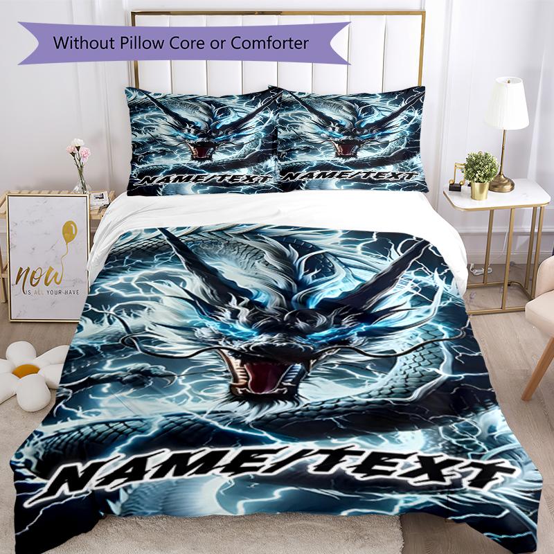 3PC Custom Name Electric Dragon Thunderstorm Bedding Set Duvet Cover Closure Includes 1 Duvet Cover & 2 Pillowcases for Bedroom