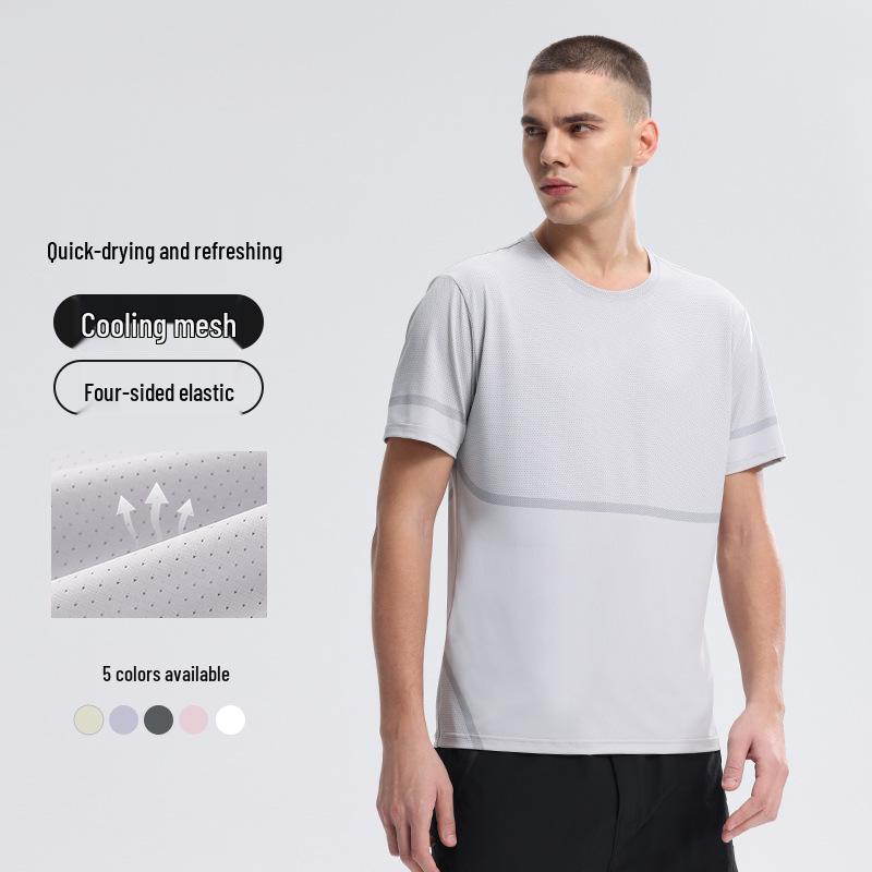 Мужская спортивная футболка из ледяного шелка с быстрым высыханием - Дышащая, с коротким рукавом, для летнего бега и тренировок