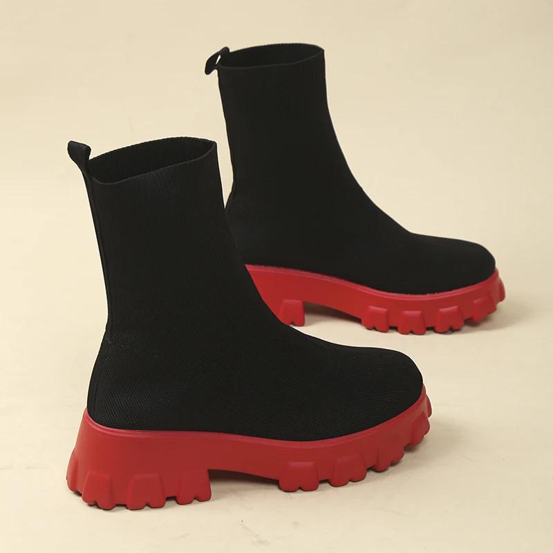 Классика осень зима новые носки обувь для женщин на толстой подошве повседневные вязаные короткие ботинки без застежек большого размера