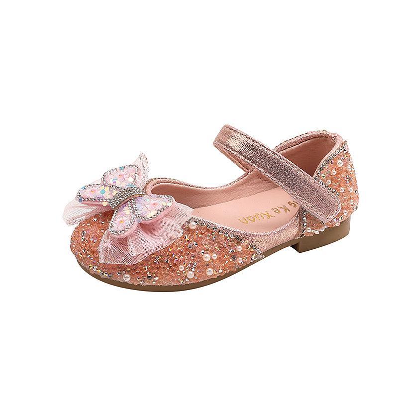 Новые кожаные туфли для маленькой девочки, неглубокие, с бантиком, детские туфли принцессы, нескользящие, модные, детские повседневные балетки для свадебной вечеринки