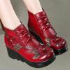 Fashion Handmade Ankle Boots for Women Genuine Leather Ankle Shoes Vintage Floral Women Shoes Round Toes Wedges Boots