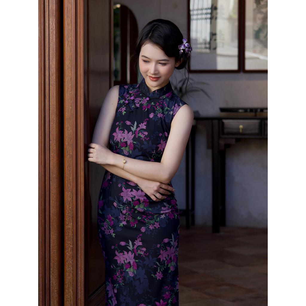 1011 summer new new Chinese long cheongsam sleeveless retro national style temperament old Shanghai cheongsam daily