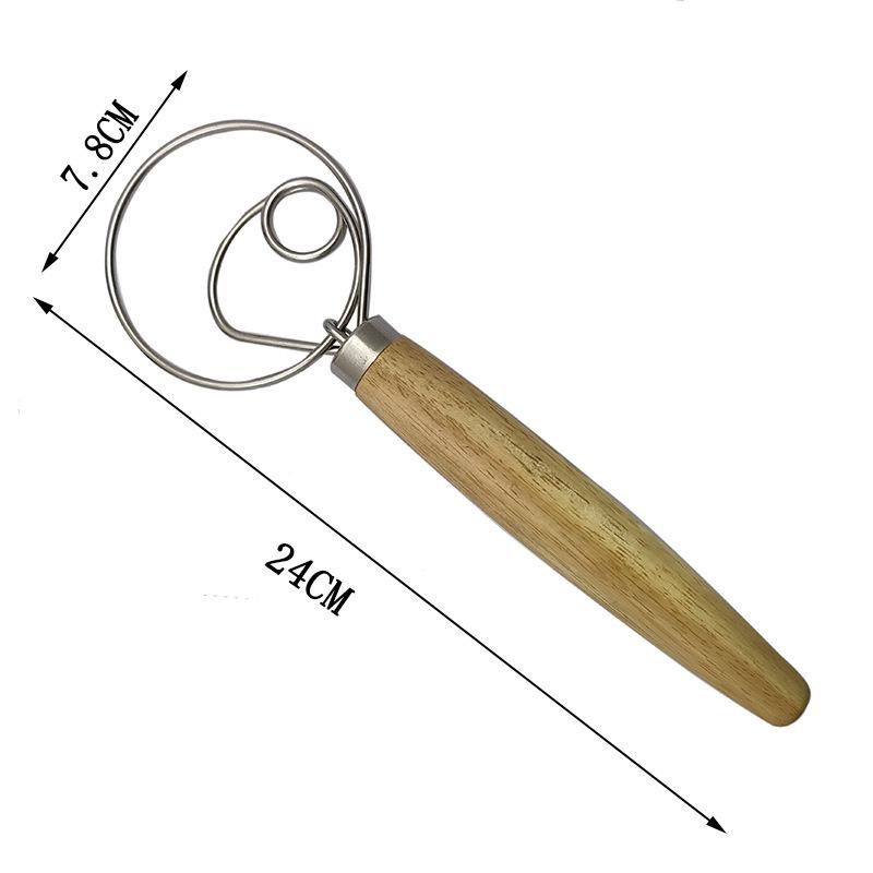 Венчик для взбивания теста и яиц с ручкой из дуба из нержавеющей стали и двойной спиралью