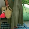 Women Summer Cotton Linen Maxi Dress Loose Short Sleeve V-Neck Flowy Dress Casual Tiered Beach Swing Dress