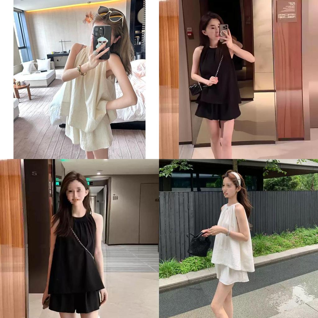Girl Summer Casual Sets With Linen Fabric For Women Lightweight Sleeveless Tank And Shorts Outfit