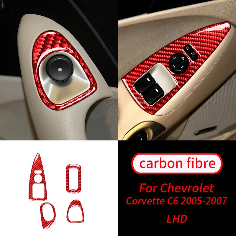 Для Chevrolet Corvette C6 2005-2007 4 шт., настоящая наклейка на окно из углеродного волокна, внутренняя отделка салона автомобиля
