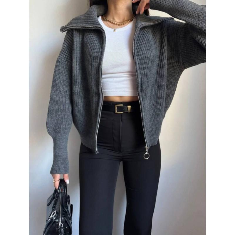 2026 Fall Winter Thickened Loose V-Neck Zipper Collar Solid Knit Cardigan Sweater Men Women Streetwear Casual