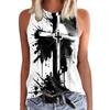 Women's 3D Jesus Cross Print Sleeveless T-shirt, Round Neck Off Shoulder Retro Casual Vest, Y2K Sleeveless Top, T-shirt, Women's Clothing