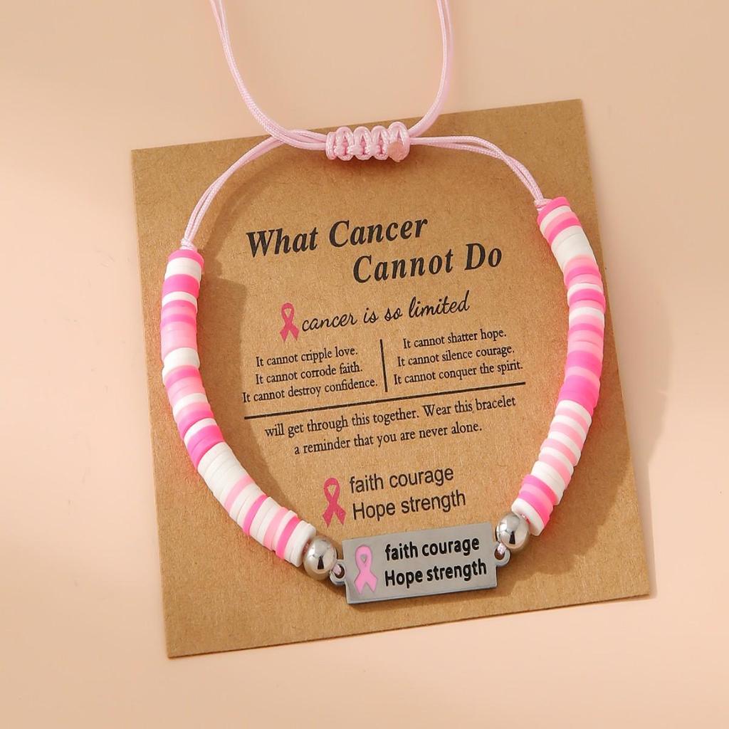 Pink Ribbon Courage & Strength Bracelet: Women's Breast Cancer Awareness Hand Jewelry