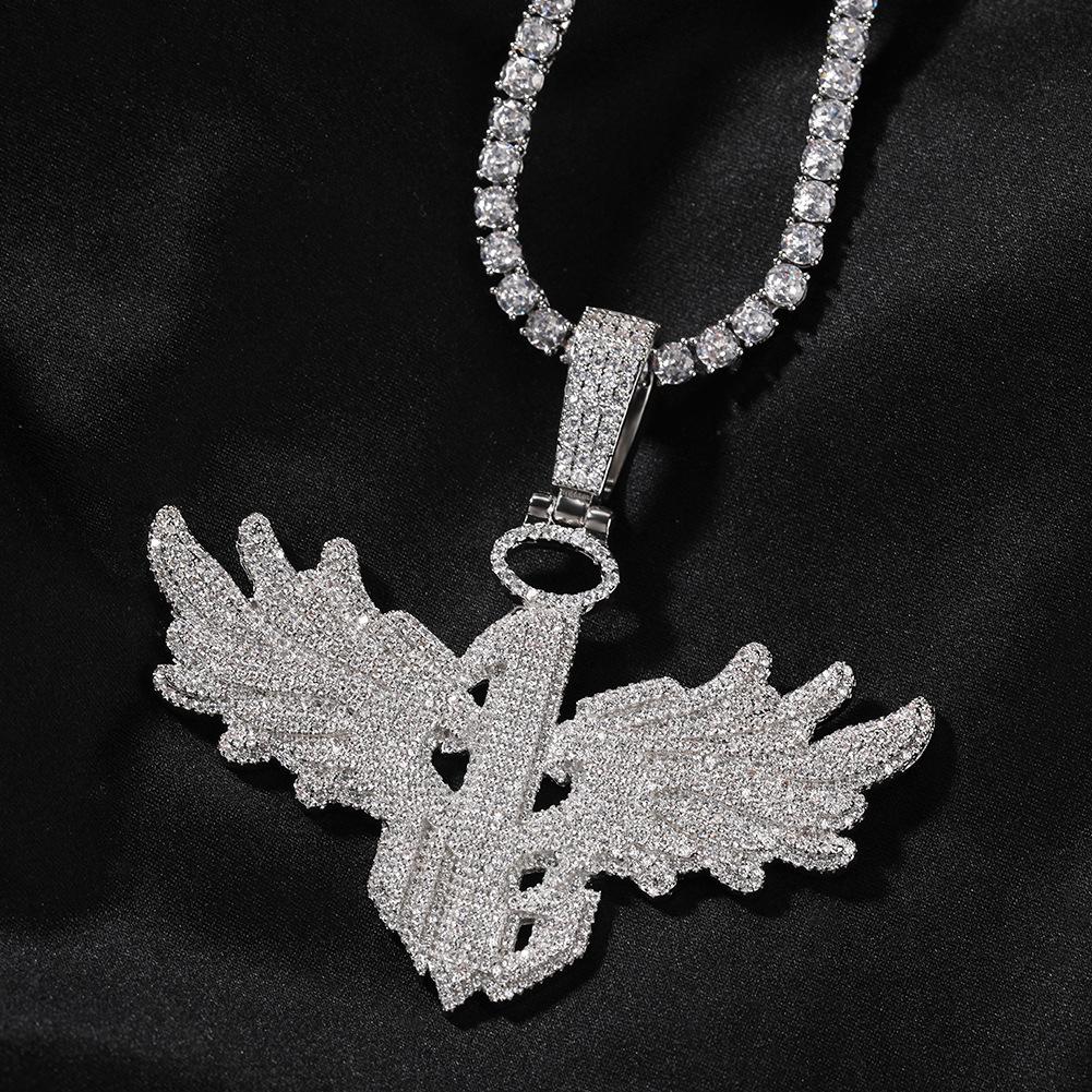 Gu Meng hip-hop digital 1 big wings pendant male personality cool copper inlaid zircon street necklace tide