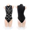 Rope Restraint Bondage Style Leotard Sexy Cosplay Erotic Extreme Black SM Costume Perverted Lingerie Underwear Leather High Leg Tight [Ahegao] Women's