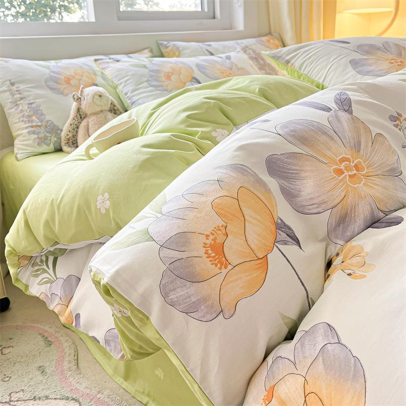 Комплект постельного белья из четырех предметов, пододеяльник из чистого хлопка с цветочным рисунком, простыня для спальни из трех предметов