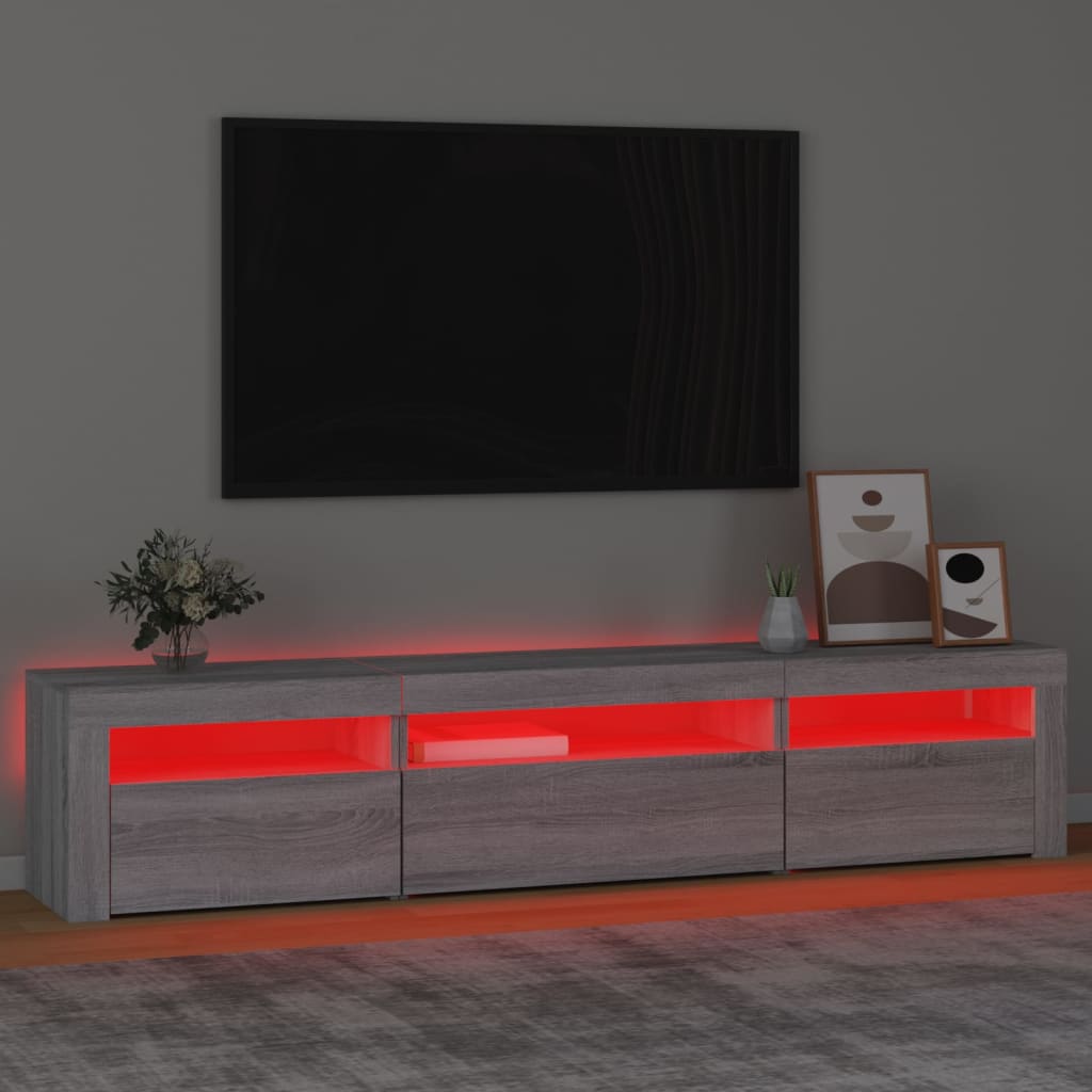 TV Cabinet with LED Lights Grey Sonoma 195 x 35 x 40 cm
